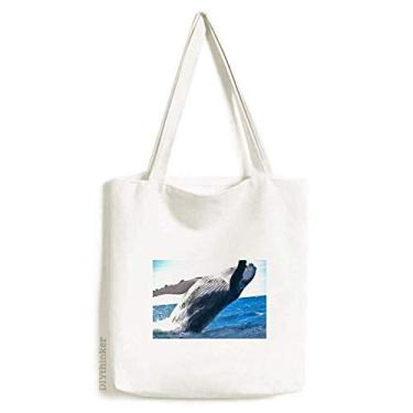 Imagem de Bolsa de lona com estampa de animais marinhos Organismo baleia e oceano bolsa de compras casual