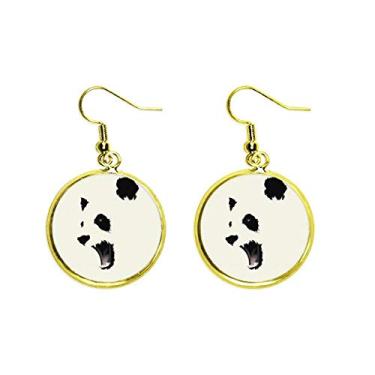 Imagem de Brinco Panda preto branco boca aberta bloco de cores pendurado dourado joia feminina
