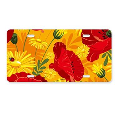 Imagem de DIYthinker Pintura de plantas em tela com flores de milho placa de licença decoração de aço inoxidável para automóvel