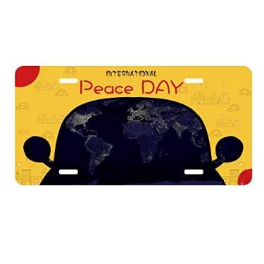 Imagem de DIYthinker Placa de carro com mapa aéreo mistério do planeta Terra, placa de carro decoração Dia da Paz