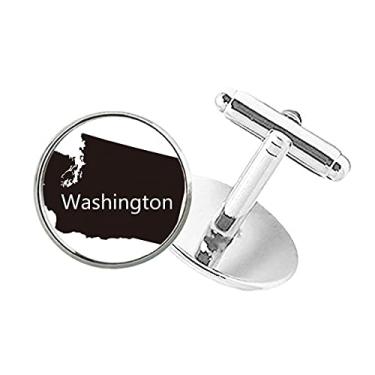 Imagem de DIYthinker Abotoaduras de botão redondo com mapa dos Estados Unidos