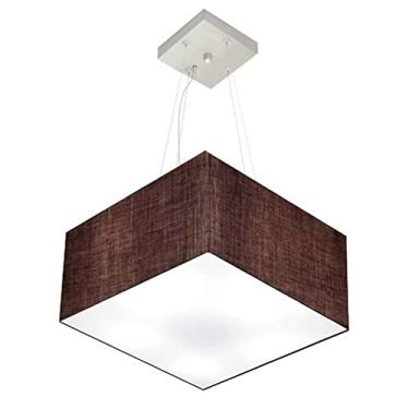 Imagem de Lustre Pendente Quadrado Cúpula Tecido 21/35x35 cm, Vivare Iluminação, Pendente4041 LC, Café, Pequeno