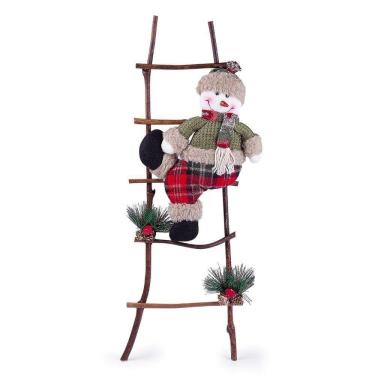 Imagem de Escada De Natal Decorativa Rústica Em Poliéster Com Boneco 60cm Boneco De Neve