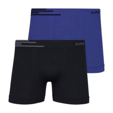 Imagem de Kit 02 Cuecas Lupo Boxer Microfibra Sem Costura Azul e Preto  masculino