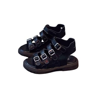 Imagem de Sandália para meninas tamanho 13 sapatos verão fundo macio sandálias romanas de cano alto para crianças pequenas/crianças grandes com glitter espuma, Preto, 19 BR