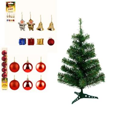 Imagem de Arvore de Natal Decorada Pequena 60cm 40 Galhos Com Bolinhas De Natal e Enfeites Natalinos