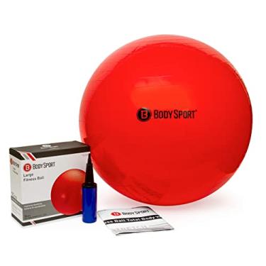 Imagem de Body Sport Bola de exercício com bomba para casa, academia, equilíbrio, estabilidade, pilates, força central, alongamento, ioga, instalações de fitness, cadeiras de mesa – vermelha 75 cm