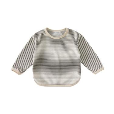 Imagem de Yueary Camisetas listradas para meninos e meninas com gola redonda manga longa bebê casual solto moderno pulôver bonito tops, Preto, 100/2-3 Y