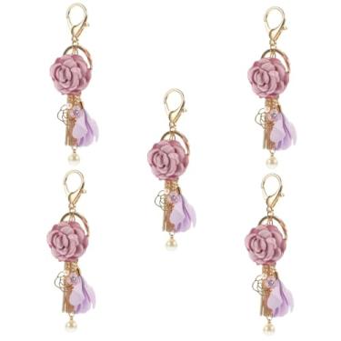 Imagem de NOLITOY 5 pçs rosa chaveiro bolsa pendurado decoração chaveiro presentes pérola bolsa charme mochilas chaveiro floral rosa bolsa pingente pequeno e fresco roxo Miss tecido, Roxa, 16.5X4X4CM