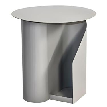 Imagem de Mesa Lateral Redonda Moderna, Mesa Lateral De Metal Colorida Com Espaço De Armazenamento, Mesa Final Para Sala De Estar, Escritório, Espaço Pequeno (Color : Gray, Size : 45x47cm(17.71x18.5in))