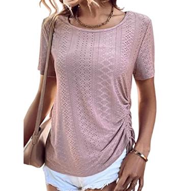 Imagem de Top de Manga Curta, Gola Redonda Adequada para a Pele, Ajuste Solto, Cordão Lateral Vazado, Camiseta Feminina para Viagens (XXL)