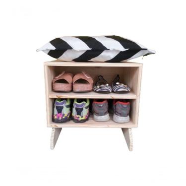 Imagem de Sapateira Madeira Puff Chevron Preto E Branco