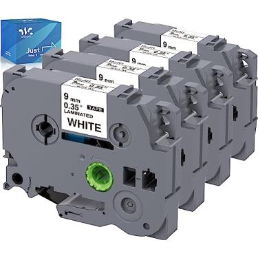 Imagem de Weemay Pacote com 4 TZe-221 TZe221 compatível com fita Brother TZ 9 mm 0,35 fita branca laminada TZe TZ TZ221 TZ-221 3/8 etiqueta laminada padrão para P Touch PT-D210 PT-D200 PT-H110 PT-D400