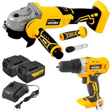 Imagem de Parafusadeira Furadeira Esmerilhadeira Com 2 Bateria 18V e Carregador VONDER