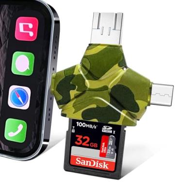 Imagem de JOZDAUP Leitor de cartão SD/micro SD para iPhone/iPad/Android/Mac/computador/câmera, leitor de cartão de memória portátil triangular 4 em 1, compatível com cartões TF e visualizador de câmera de