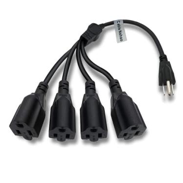 Imagem de Cabo divisor de cabo de alimentação NAHAO 3 garras 1 a 4 saídas - Protetor de tomada de cabo interno externo - Cabo de extensão de energia - SJT 16AWG - Aprovado pela UL para computador, luz de LED (50 cm, preto)