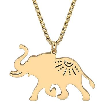 Imagem de DALANE Colar de elefante africano de aço inoxidável, banhado a ouro 18 quilates, pingente, animais da selva, joias, presentes para mulheres, meninas, berloques, lembrancinhas de festa, Medium, Aço