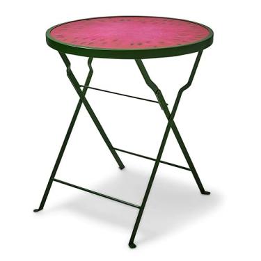 Imagem de Mesa dobrável de ferro de verão de 43 cm | decoração à beira da piscina | mesa de extremidade patio | lavável | verão | brilhante e divertido | móveis patio | suporte redondo para plantas | tema de