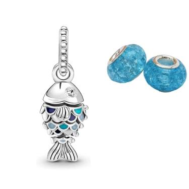 Imagem de kit 3 berloque Fundo do mar - Peixe + murano - Cabe Pulseira de Berloques de Prata, Compatíveis com Todas as Marcas - Presente Feminino