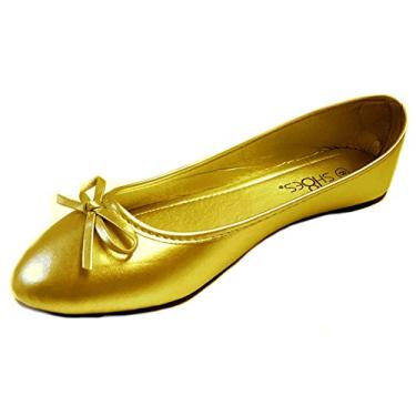 Imagem de Sapatilha feminina bailarina com laço Shoes 18, Dourado, 8