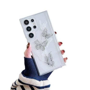 Imagem de SUYACS Capa com estampa de borboleta fofa para Samsung Galaxy S24 Ultra 6,8 polegadas design estético estampa animal capa transparente para mulheres amortecedor protetor à prova de choque de silicone