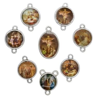 Imagem de VILLAGE GIFT IMPORTERS Medalhas Sete Dores de Maria | Contas para Terço da Mãe Sorrowful DIY | Materiais de artesanato católico | Imagens coloridas em metal prateado, Metal não precioso, Sem Pedra