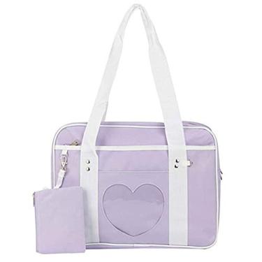 Imagem de KEEPOP Bolsa Ita Bag em formato de coração janela japonesa bolsa grande JK bolsa esportiva anime Satchels para Lolita Comic DIY cosplay azul, Roxo claro, One Size