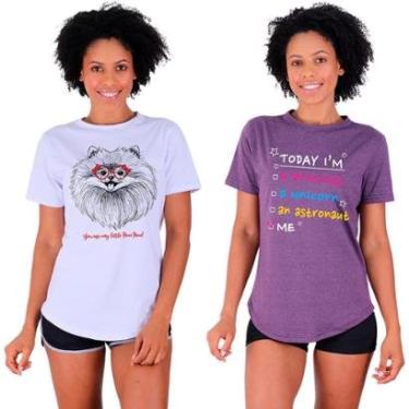 Imagem de Kit 2 Camisetas Longline Feminina MXD Conceito Slim Diversas Estampas-Feminino