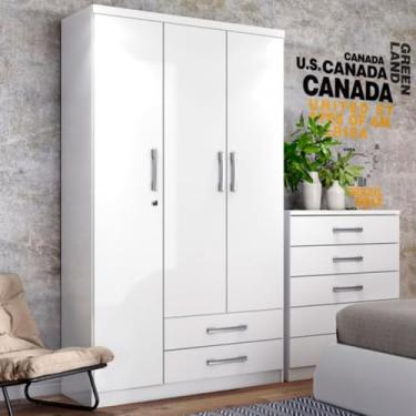 Imagem de Guarda Roupa de Solteiro 3 Portas 2 Gavetas Miami - Branco/branco/rosa-chá