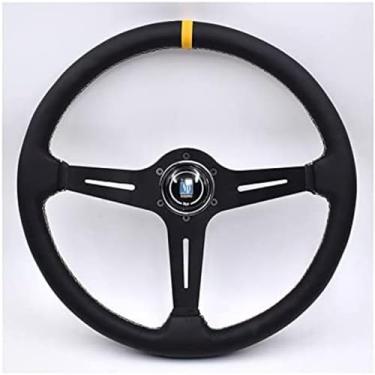 Imagem de Volante esportivo, volante 380mm/15 polegadas, carro de corrida, couro real, volante à deriva, preto