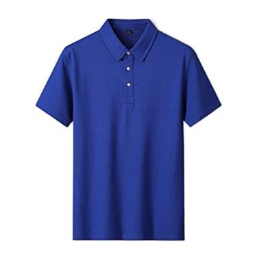 Imagem de Polos de desempenho masculino algodão cor sólida camisa camisa colarinho leve absorção de umidade esporte secagem rápida macio (Color : Color blue, Size : XXXL)