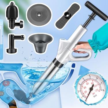 Imagem de Desentupidor de vaso sanitário - Removedor de entupimento de drenagem, êmbolo de bomba de ar de alta pressão, Blaster de drenagem com barômetro em tempo real Dreno Serpente Ferramentas de encanamento,