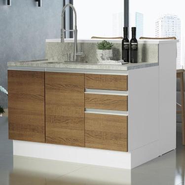 Imagem de Ilha De Cozinha Com Bancada E Balcão 120 Cm Branco/rustic Glamy Madesa Branco/rustic