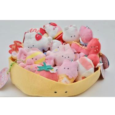 Imagem de Newbee4 Miniature 18 Types Strawberry Fair Petit Mascot,Cute 2.75 inch Strawberry Candy,Cake,ice Cream,Vanilla,Parfait,Frappe,Lolipop,Donut,Rabbit Stuffed Plush Toys with Ball Chain