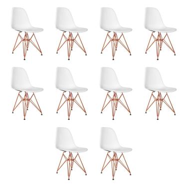 Imagem de Kit 10 Cadeiras Jantar Assento Branco Eiffel Eames Base Ferro Cobre