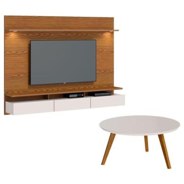 Imagem de Painel Suspenso Decore 2.2 com mesa de centro Classic Redonda Freijó Off White - Imcal