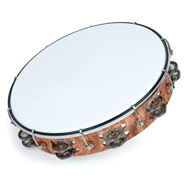 Imagem de MUSCELL Pandeiro para adultos, pandeiros de plástico de mão tambor dupla fileira metal jingles instrumento musical - 30,48 cm