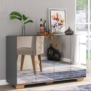 Imagem de Aparador Buffet 4 Portas Com Espelho e Pés Vegas Natural