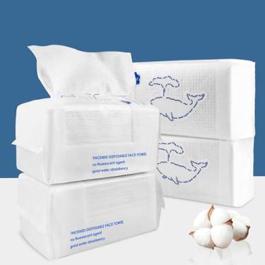 Imagem de Toalha de rosto descartável espessa, lenços faciais secos 100% algodão, lenços faciais ultramacios, multiuso para limpeza, viagens, cuidados com a pele e removedor de maquiagem, pacote com 4