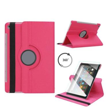 Imagem de Capa Giratória Couro p/ Amazon Fire HD8 + Película Pink