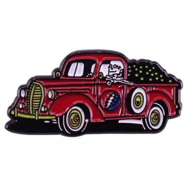 Imagem de Pickup Truck Lightning Bolt Skull Logo Skeleton Driver Driving Rock Music Band 3.1 cm Emblema de pino esmaltado, 1.25 Inches, Esmalte, Esmalte