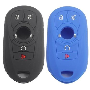 Imagem de Btopars Capa protetora inteligente de borracha de silicone com 5 botões, 2 peças, compatível com Buick Encore Lacrosse Enclave Envision Regal Preto Azul