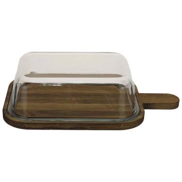 Imagem de QUEIJEIRA RETANGULAR HOME&CO COM TAMPA DE VIDRO MADEIRA 7x31x18cm NATURAL