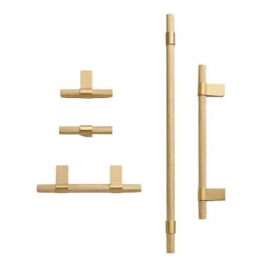 Imagem de Armário de latão maciço com padrão de serrilhado, barra em T, comprimento estendido, puxadores para utensílios de cozinha, CH080, BB, 96156