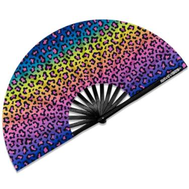 Imagem de Ravevibes Ventilador de mão dobrável grande de 33 cm, ventilador de bambu para festivais, ventiladores dobráveis com brilho UV Edm para rave roupas, acessórios, apresentação, dança, festa para homens