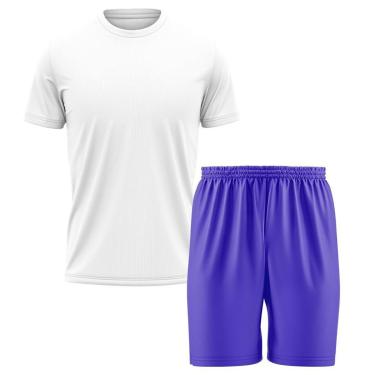 Imagem de Kit Calção Short Futebol Basquete Azul + Camiseta Manga Curta Masculina-Masculino