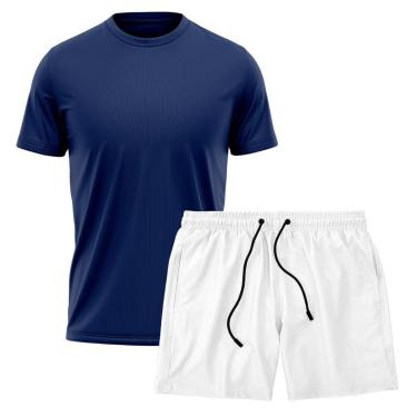 Imagem de Kit Short Praia Academia Passeio Treino Branco + Camiseta Manga Curta Masculina-Masculino