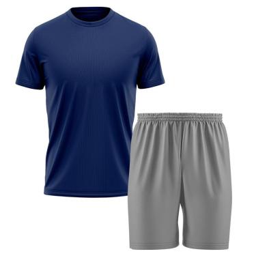 Imagem de Kit Calção Short Futebol Basquete Cinza + Camiseta Manga Curta Masculina-Masculino