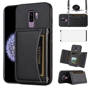 Imagem de Asuwish Capa de celular para Samsung Galaxy S9 Plus com protetor de tela de vidro temperado e suporte para cartão, slot de couro PU, acessórios para celular S9+ 9S 9+ S 9 9plus S9plus feminino