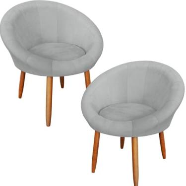 Imagem de 2 Poltronas para Recepção Decorativa confortável tecido veludo confortável pés de madeira reforçado MOBLAN decor (CINZA)
